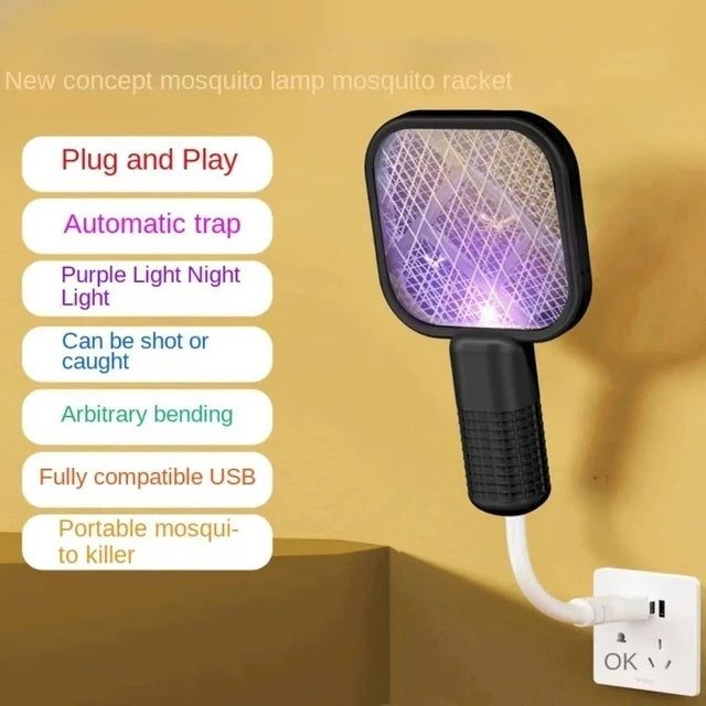 Mini Racket USB Mosquito Killer Electric Zapper Rechargeable Insect Swatter Outdoor Protection