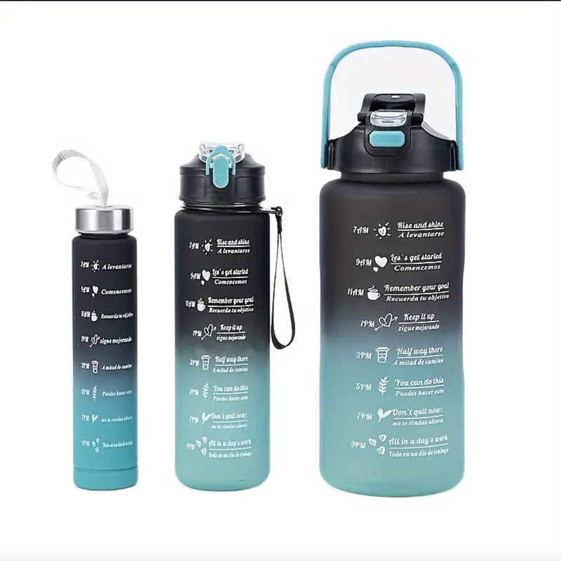 Motivational 3 Pcs Bottle Set Water Hydration Fitness Gym Sports Drinking Collection
