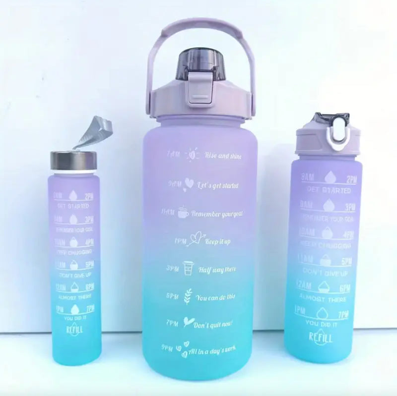 Motivational 3 Pcs Bottle Set Water Hydration Fitness Gym Sports Drinking Collection