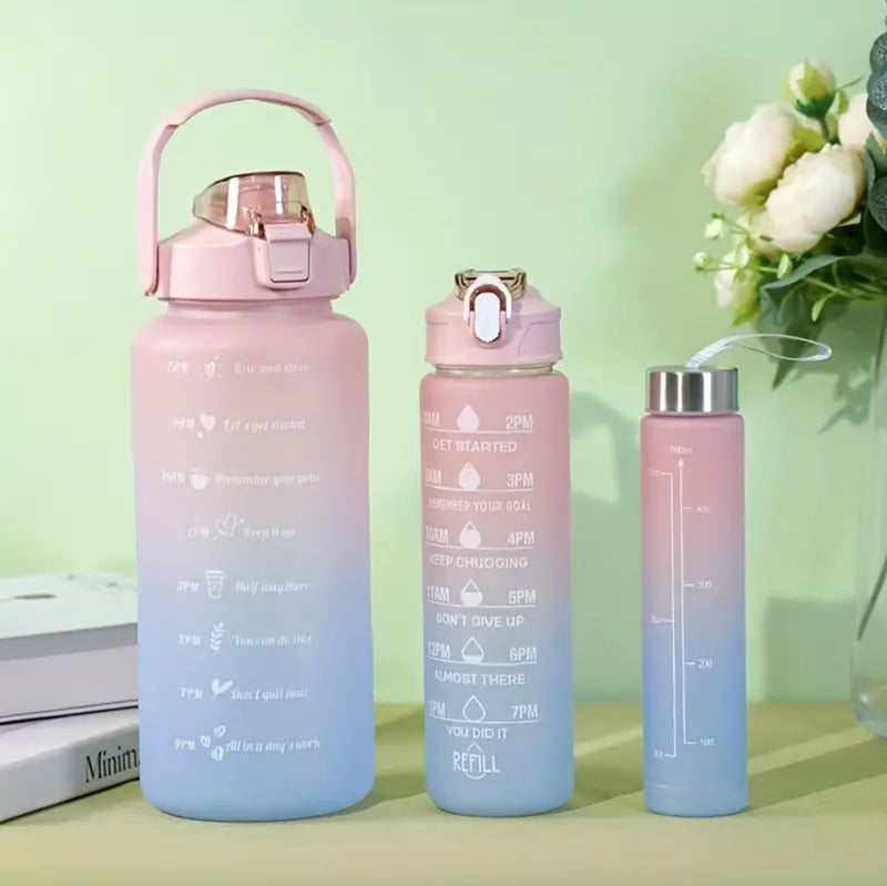 Motivational 3 Pcs Bottle Set Water Hydration Fitness Gym Sports Drinking Collection
