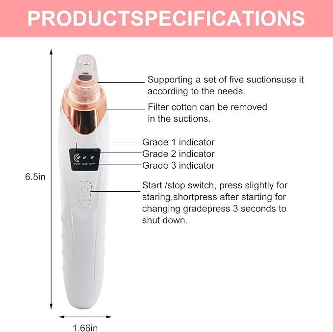 Derma Suction Blackhead Remover Rechargeable Vacuum Pore Cleaner Facial Beauty Device