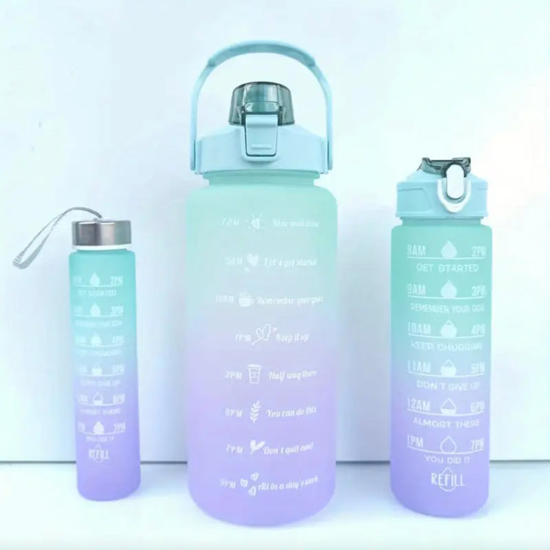 Motivational 3 Pcs Bottle Set Water Hydration Fitness Gym Sports Drinking Collection