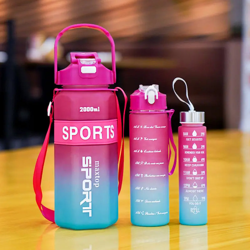 Motivational 3 Pcs Bottle Set Water Hydration Fitness Gym Sports Drinking Collection