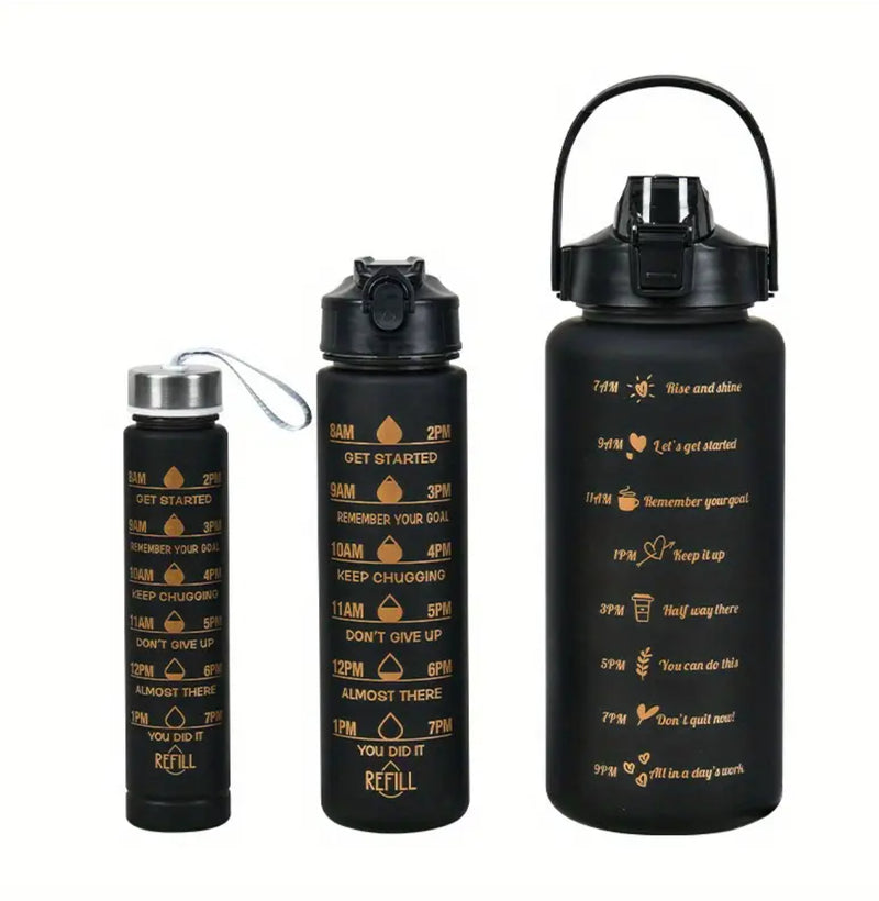 Motivational 3 Pcs Bottle Set Water Hydration Fitness Gym Sports Drinking Collection
