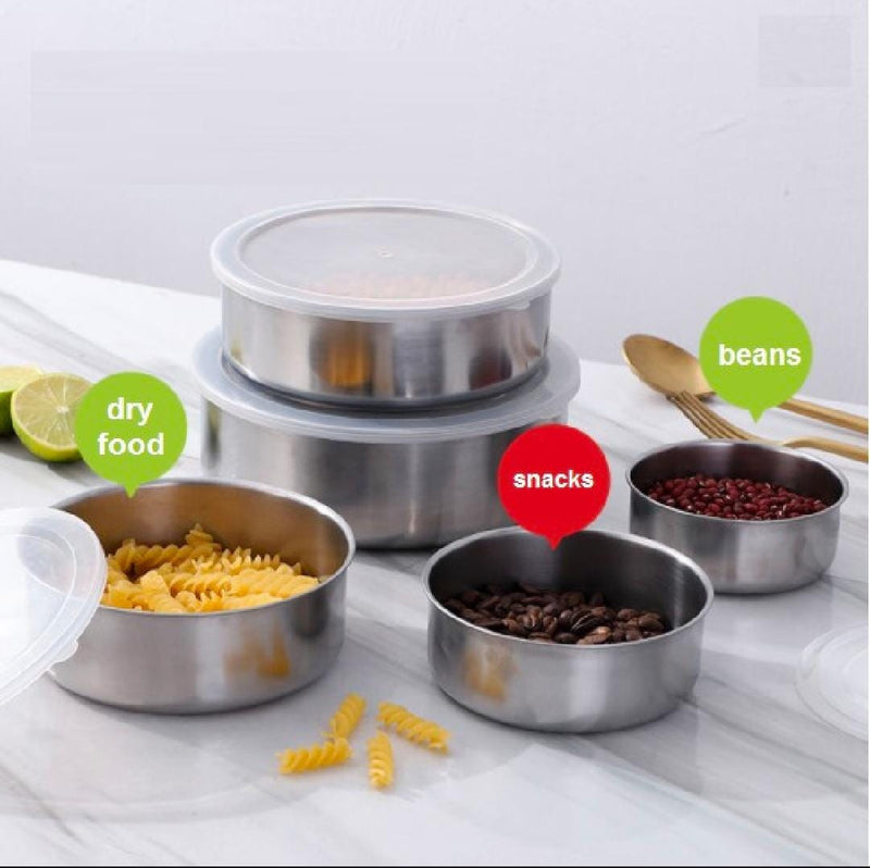 Stainless Steel 5 Pcs Bowl Set Kitchen Mixing Serving Food Preparation Collection