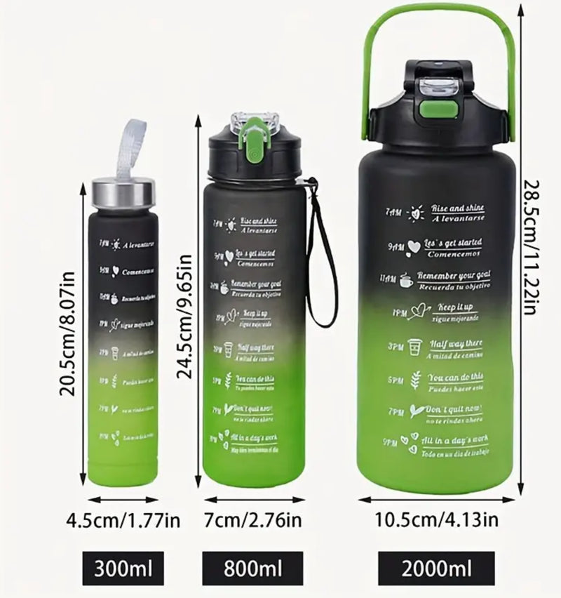 Motivational 3 Pcs Bottle Set Water Hydration Fitness Gym Sports Drinking Collection